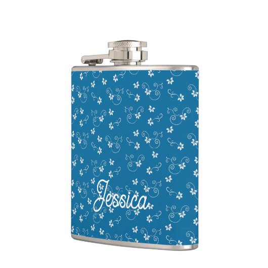 Pretty Blue Flower Pattern Personalised フラスク (左)