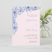 Pretty Blue Flowers Romantic Soft Pink Wedding 招待状 (スタンド正面)