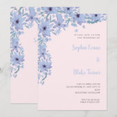 Pretty Blue Flowers Romantic Soft Pink Wedding 招待状 (正面/裏面)
