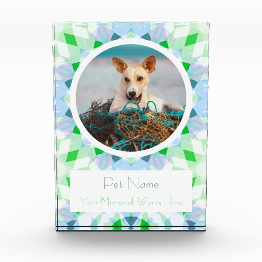 Pretty Blue Green Pet Cat Dog Memorial Keepsake フォトブロック (正面)
