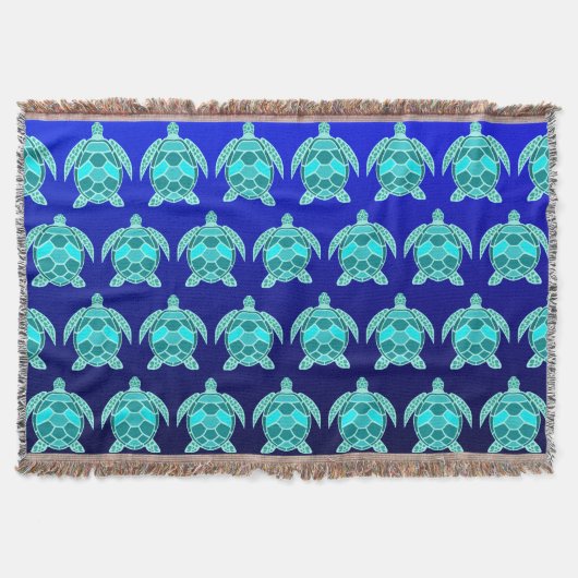 Pretty Blue green turquoise teal turtles pattern スローブランケット (正面)