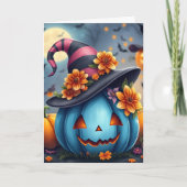 Pretty Blue Halloween Pumpkin Jack-o-lantern カード (正面)
