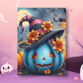 Pretty Blue Halloween Pumpkin Jack-o-lantern カード