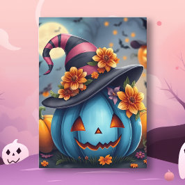 Pretty Blue Halloween Pumpkin Jack-o-lantern カード