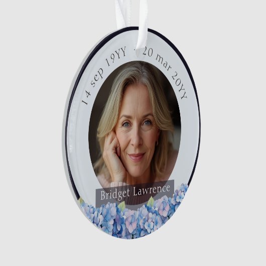 Pretty Blue Hydrangea Flowers Remembrance Memorial オーナメント (正面)