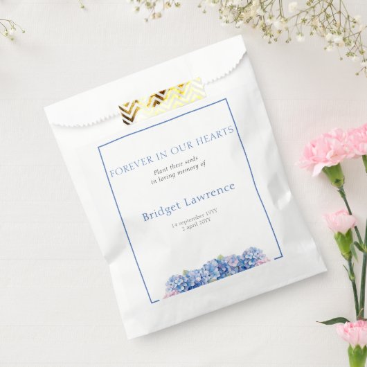 Pretty Blue Hydrangea Funeral Seed Packet フェイバーバッグ (封をした状態)