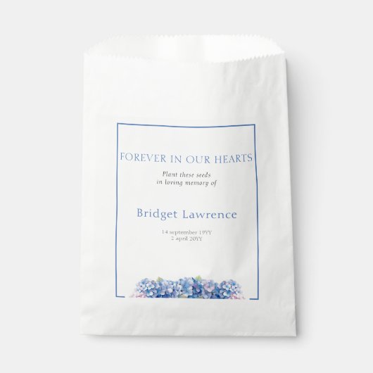 Pretty Blue Hydrangea Funeral Seed Packet フェイバーバッグ (正面)