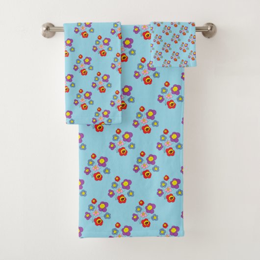Pretty Blue Ladybug and Flowers Pattern バスタオルセット (インサイチュ)