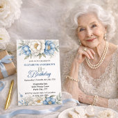 Pretty Blue Magnolia and Peony 101st Birthday 招待状