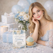 Pretty Blue Magnolia and Peony 18th Birthday 招待状