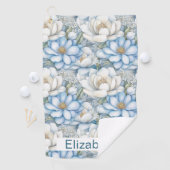 Pretty Blue Magnolia and Peony Personalized ゴルフタオル (インサイチュ)