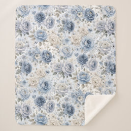Pretty Blue Rose Floral Watercolor  シェルパブランケット
