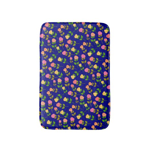 Pretty Blue Rose Pattern バスマット (正面縦)