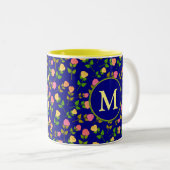 Pretty Blue Rose Pattern Monogram ツートーンマグカップ (正面右)