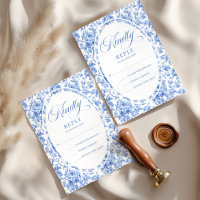 Pretty Blue Toile Roses カスタム ウェディング RSVP カード
