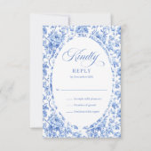 Pretty Blue Toile Roses Custom Wedding RSVP Card (正面)