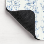 Pretty Blue White Floral Stripes マウスパッド (コーナー)