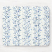 Pretty Blue White Floral Stripes マウスパッド (正面)