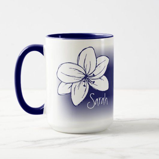 Pretty Blue White Flower Drawing Custom Name マグカップ (左)