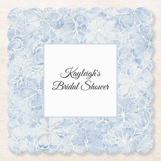Pretty Blue White Flowers Bridal Shower   ペーパーコースター (正面)