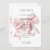 Pretty Blush Pink Bow Birthday 招待状 (正面/裏面)
