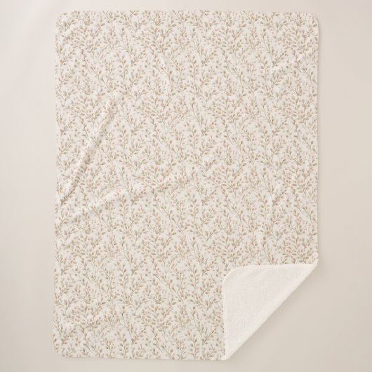 Pretty Blush Pink Cream Floral  シェルパブランケット (正面)