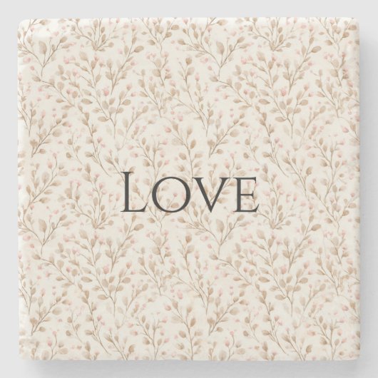 Pretty Blush Pink Cream Floral Love   ストーンコースター (正面)