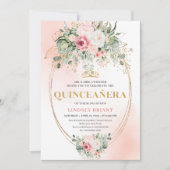 Pretty Blush Pink Eucalyptus Quinceañera インビテーション (正面)