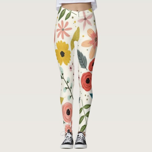 Pretty Blush Pink Floral Botanical  レギンス (正面)