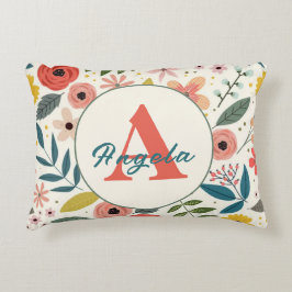 Pretty Blush Pink Floral Botanical Monogram  アクセントクッション