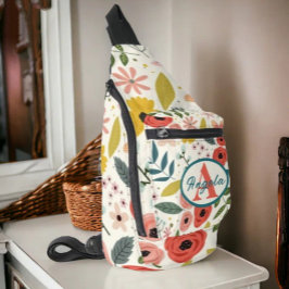 Pretty Blush Pink Floral Botanical Monogram  スリングバッグ