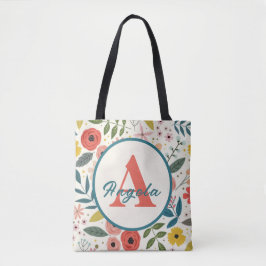 Pretty Blush Pink Floral Botanical Monogram  トートバッグ