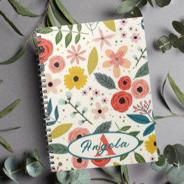 Pretty Blush Pink Floral Botanical Monogram  ノートブック