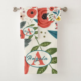 Pretty Blush Pink Floral Botanical Monogram  バスタオルセット