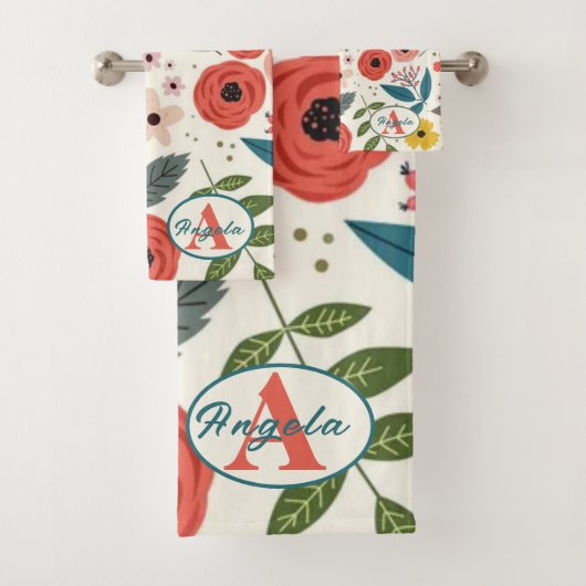 Pretty Blush Pink Floral Botanical Monogram  バスタオルセット (インサイチュ)
