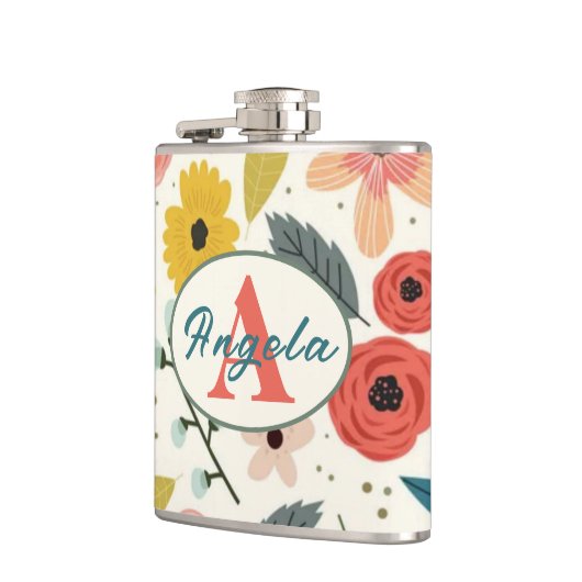 Pretty Blush Pink Floral Botanical Monogram フラスク (左)