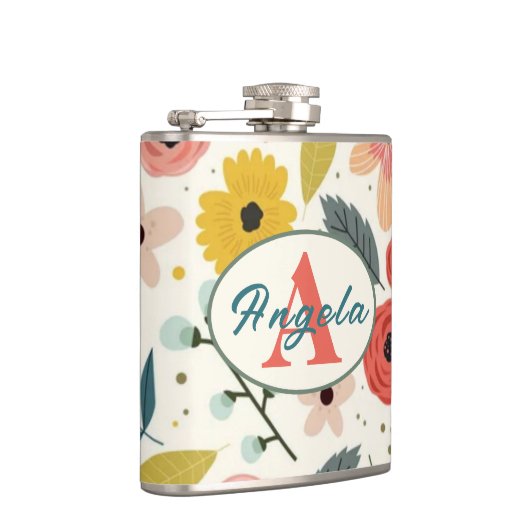 Pretty Blush Pink Floral Botanical Monogram フラスク (右)