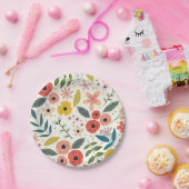 Pretty Blush Pink Floral Botanical Monogram  ペーパープレート (パーティー)