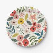 Pretty Blush Pink Floral Botanical Monogram  ペーパープレート (正面)