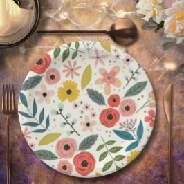 Pretty Blush Pink Floral Botanical Monogram  ペーパープレート