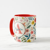 Pretty Blush Pink Floral Botanical Monogram  マグカップ (正面左)