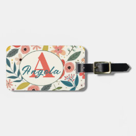 Pretty Blush Pink Floral Botanical Monogram  ラゲッジタグ