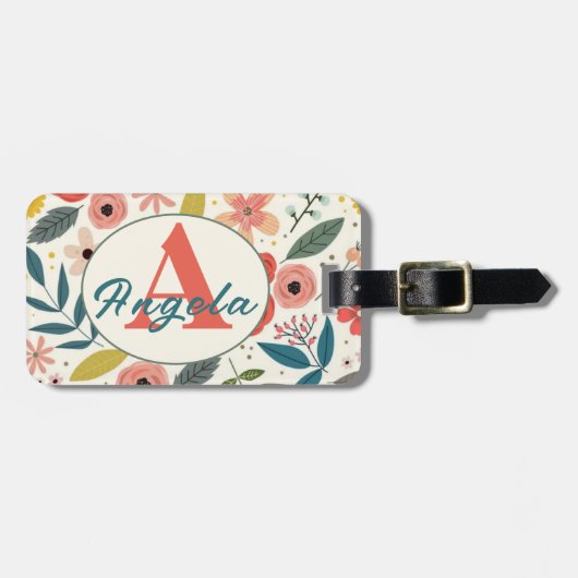 Pretty Blush Pink Floral Botanical Monogram  ラゲッジタグ (正面横)