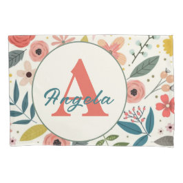 Pretty Blush Pink Floral Botanical Monogram  枕カバー