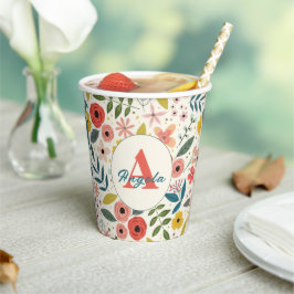 Pretty Blush Pink Floral Botanical Monogram  紙コップ