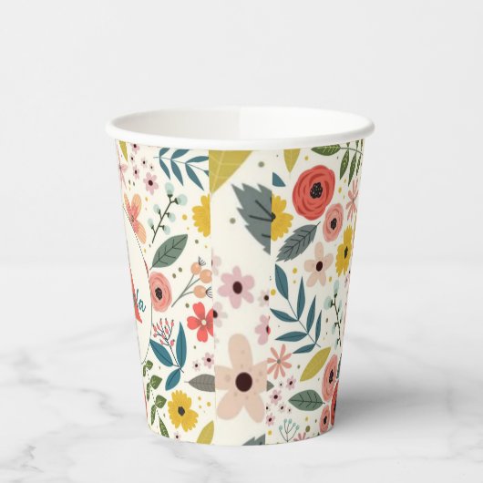 Pretty Blush Pink Floral Botanical Monogram  紙コップ (左)