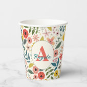 Pretty Blush Pink Floral Botanical Monogram  紙コップ (正面)