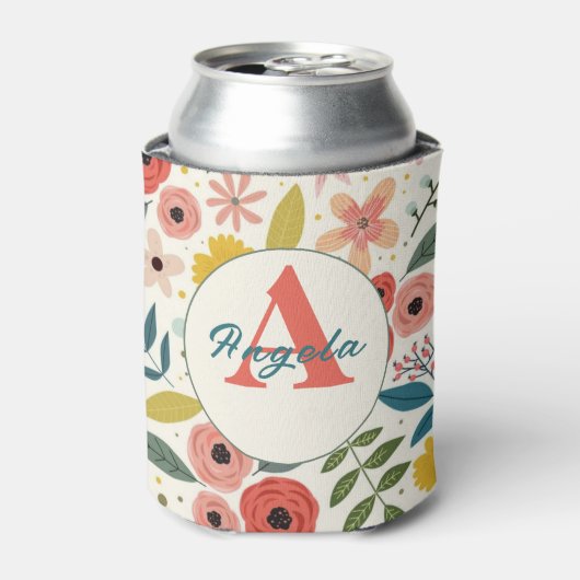 Pretty Blush Pink Floral Botanical Monogram  缶クーラー (缶正面)