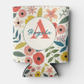 Pretty Blush Pink Floral Botanical Monogram  缶クーラー (正面)