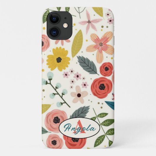 Pretty Blush Pink Floral Botanical Monogram  Case-Mate iPhoneケース (裏面)